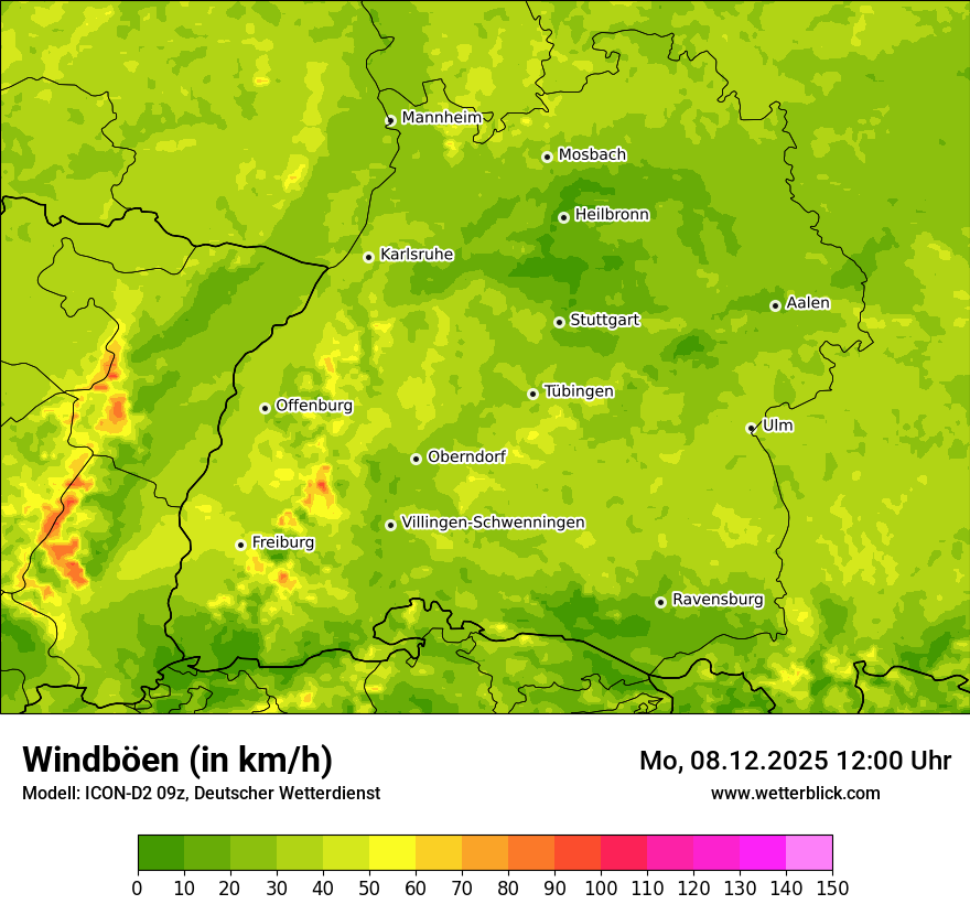 Modellkarten Windgeschwindigkeit