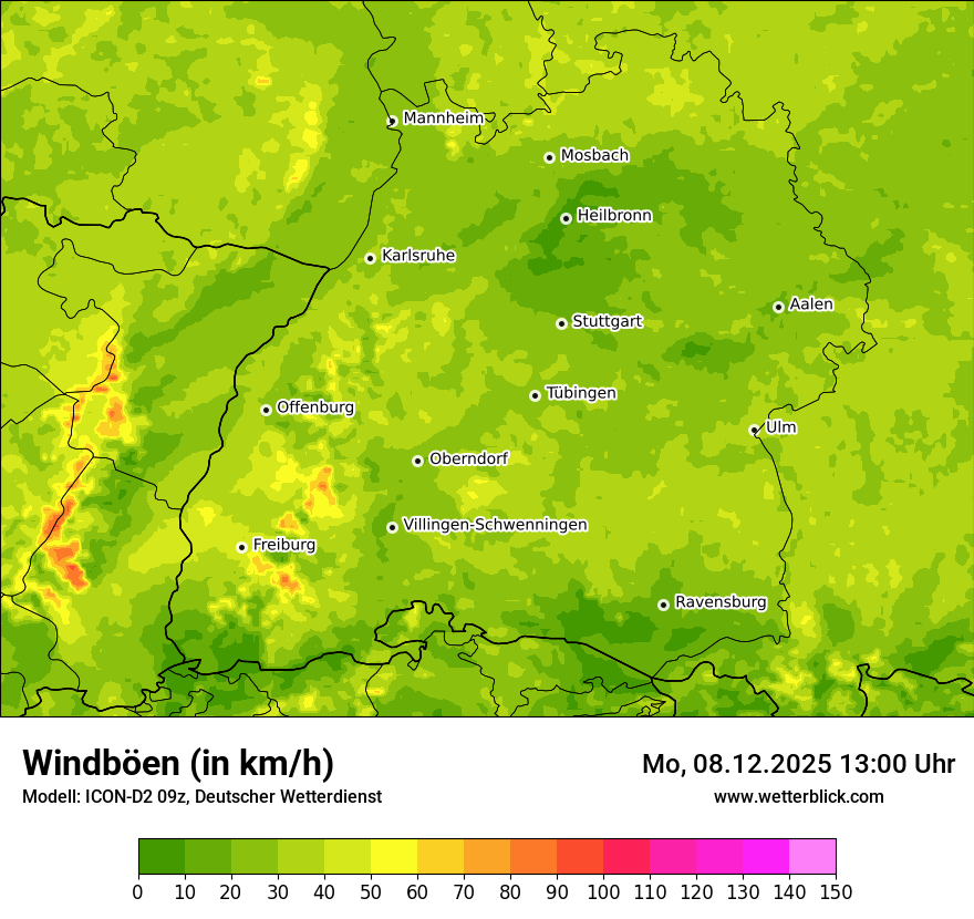 Modellkarten Windgeschwindigkeit