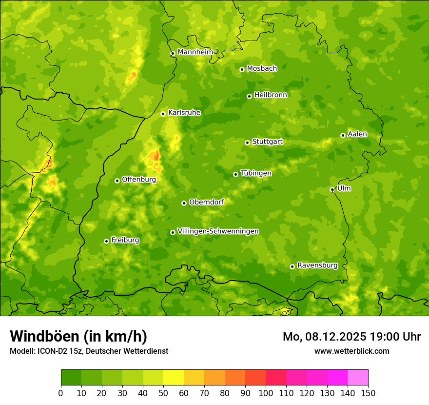 Modellkarten Windgeschwindigkeit