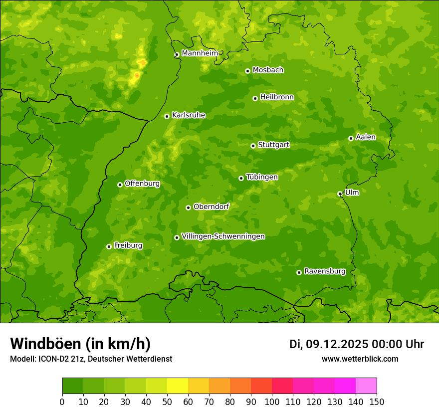 Modellkarten Windgeschwindigkeit
