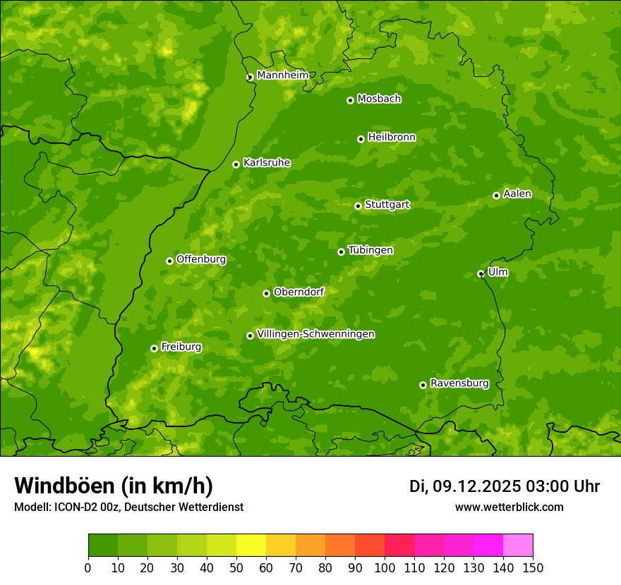 Modellkarten Windgeschwindigkeit