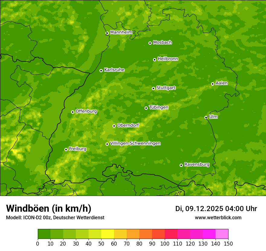 Modellkarten Windgeschwindigkeit