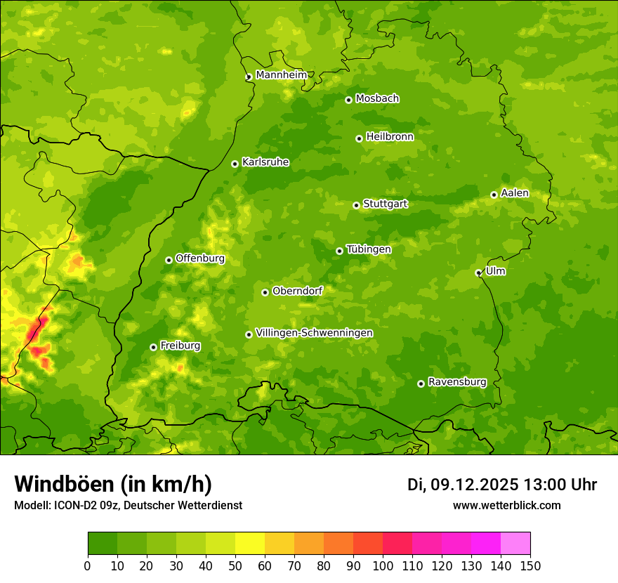 Modellkarten Windgeschwindigkeit