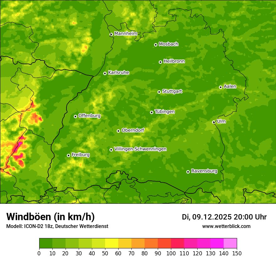 Modellkarten Windgeschwindigkeit