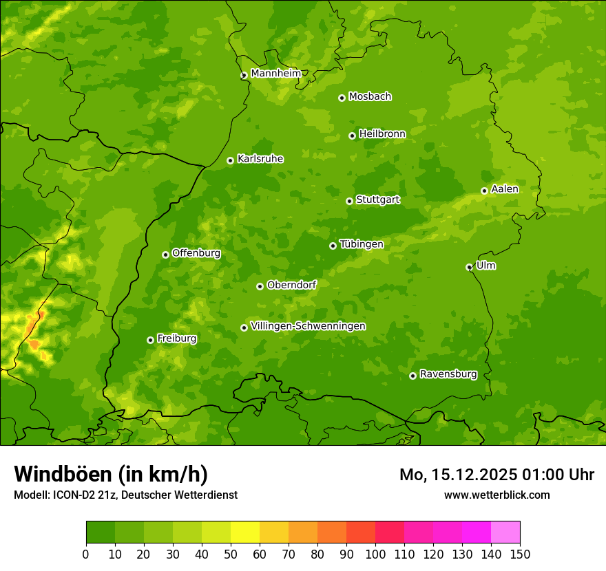 Modellkarten Windgeschwindigkeit