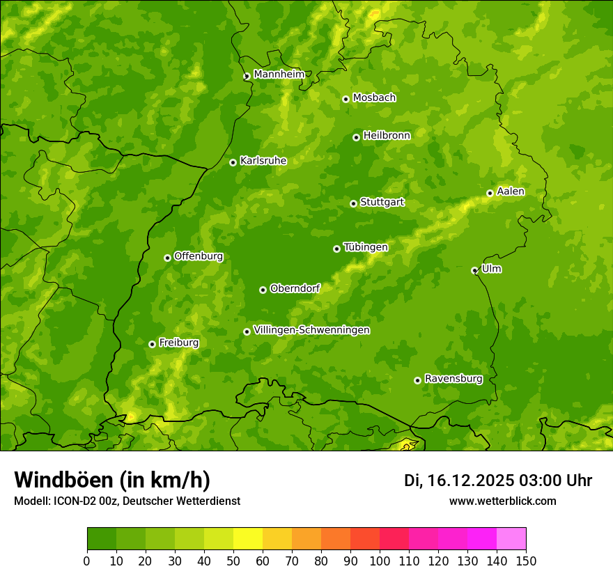 Modellkarten Windgeschwindigkeit