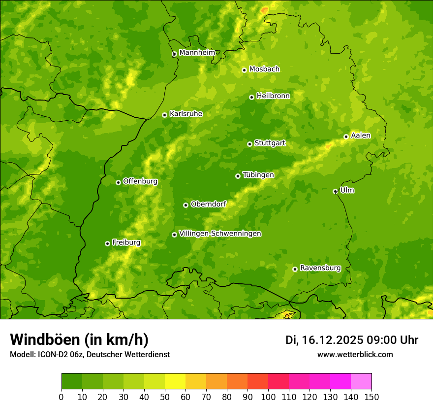 Modellkarten Windgeschwindigkeit