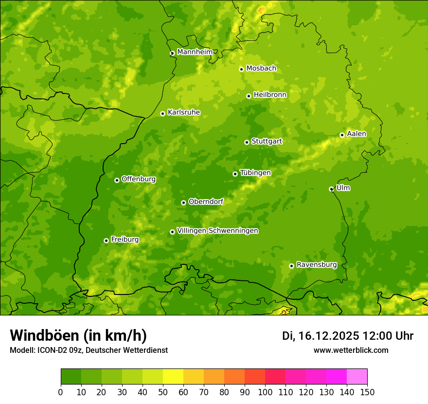 Modellkarten Windgeschwindigkeit