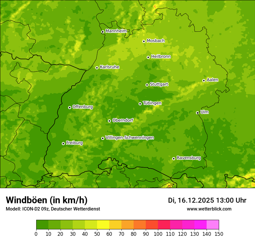 Modellkarten Windgeschwindigkeit