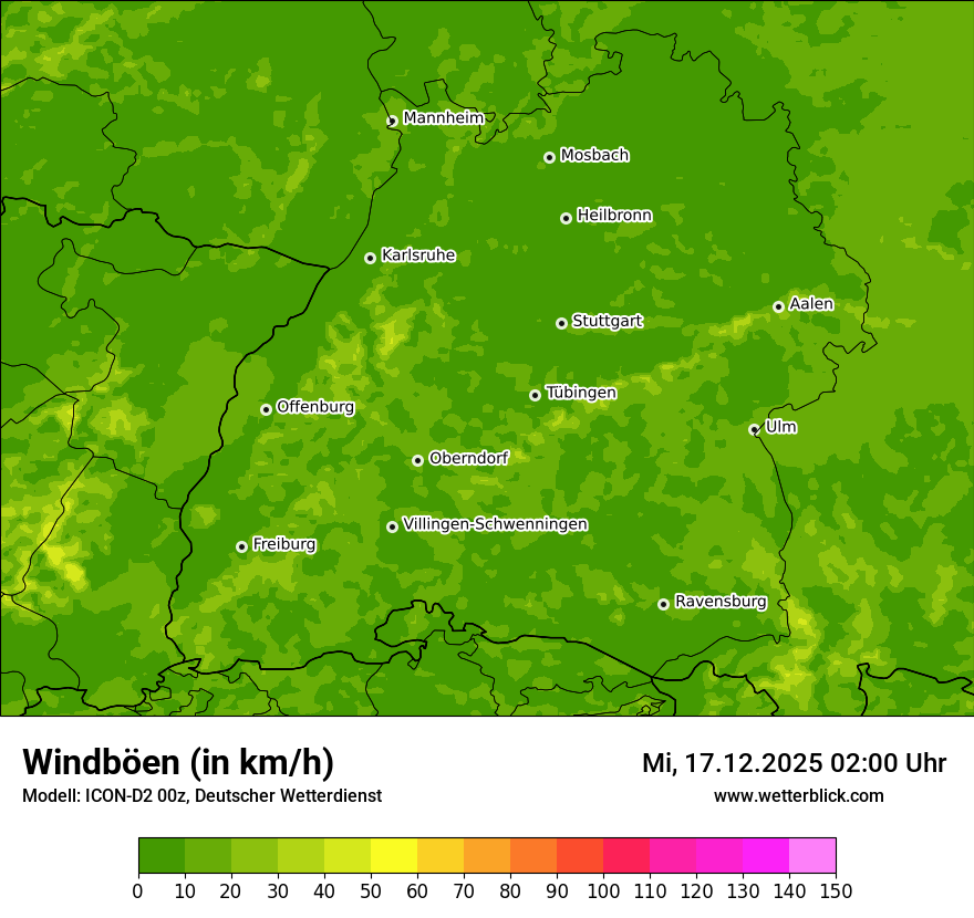Modellkarten Windgeschwindigkeit