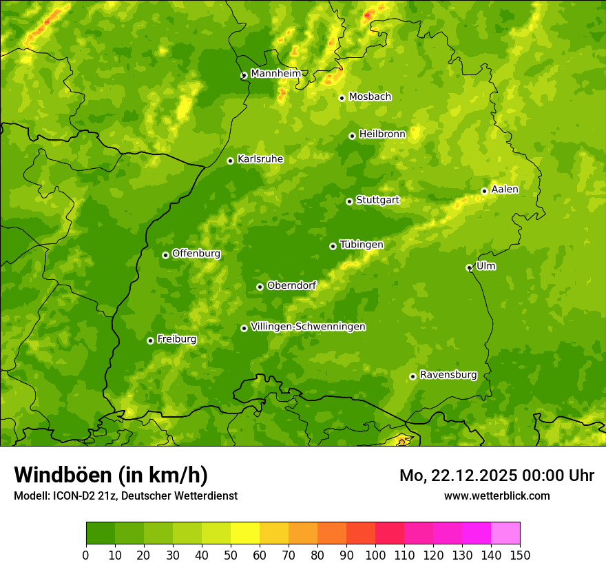 Modellkarten Windgeschwindigkeit