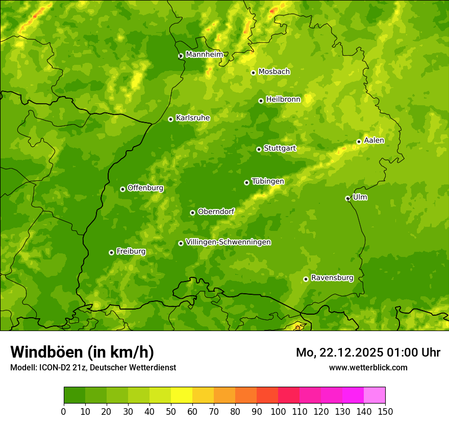 Modellkarten Windgeschwindigkeit