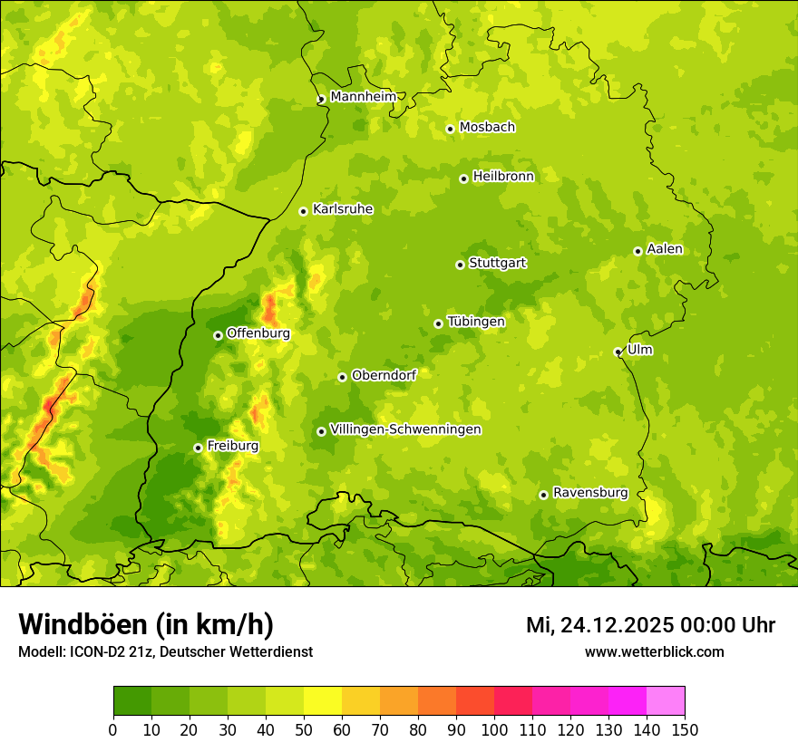 Modellkarten Windgeschwindigkeit