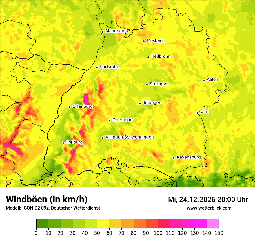 Modellkarten Windgeschwindigkeit