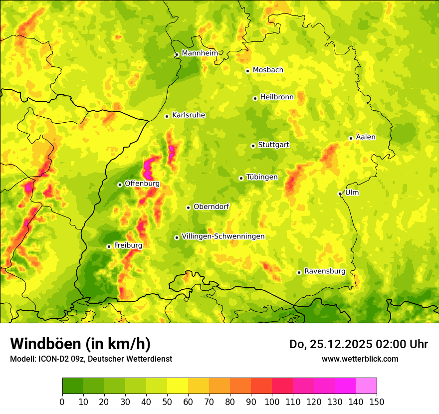 Modellkarten Windgeschwindigkeit