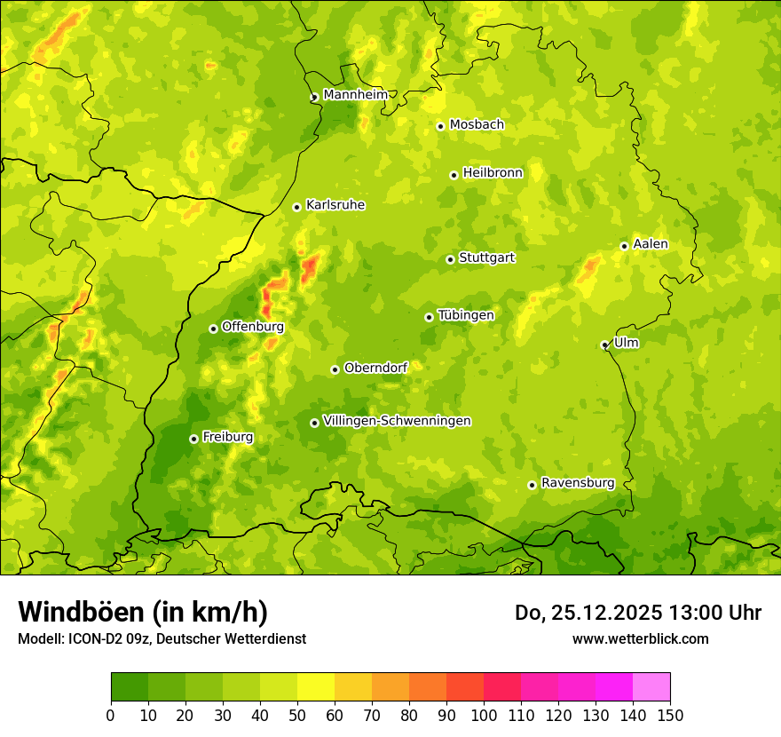 Modellkarten Windgeschwindigkeit
