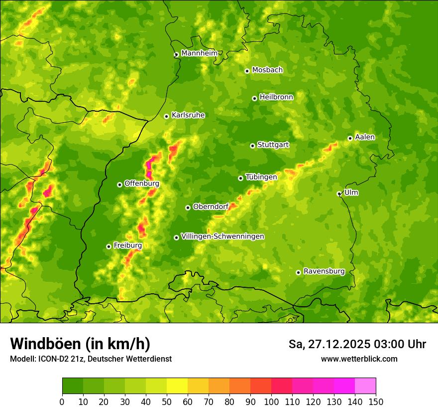 Modellkarten Windgeschwindigkeit