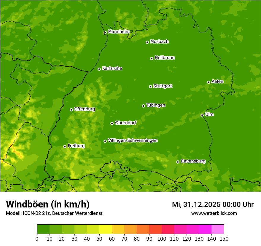 Modellkarten Windgeschwindigkeit