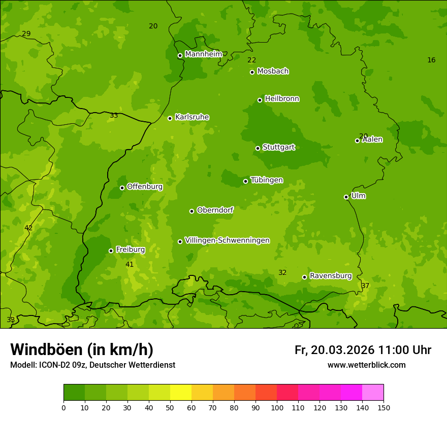 Modellkarte ICON-D2 – vmax – bw