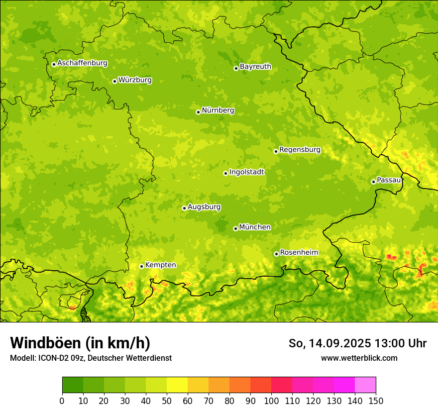 Modellkarten Windgeschwindigkeit