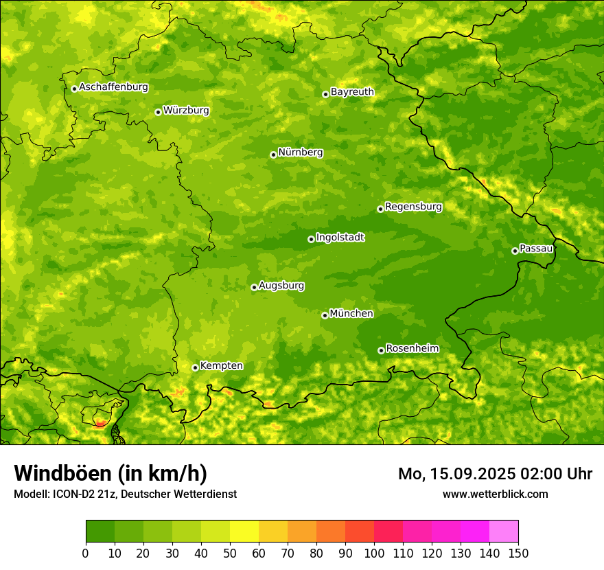 Modellkarten Windgeschwindigkeit