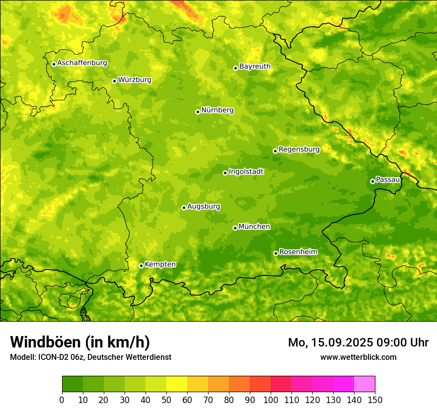 Modellkarten Windgeschwindigkeit