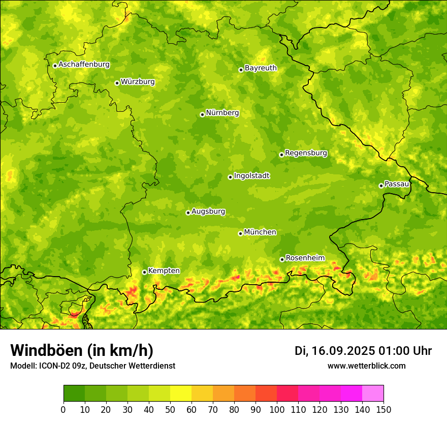 Modellkarten Windgeschwindigkeit