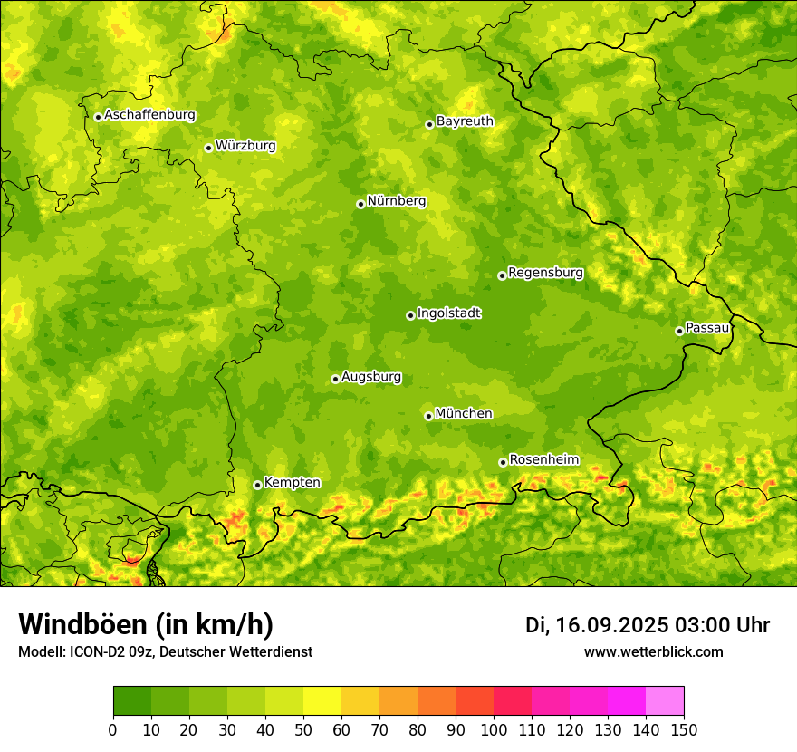 Modellkarten Windgeschwindigkeit