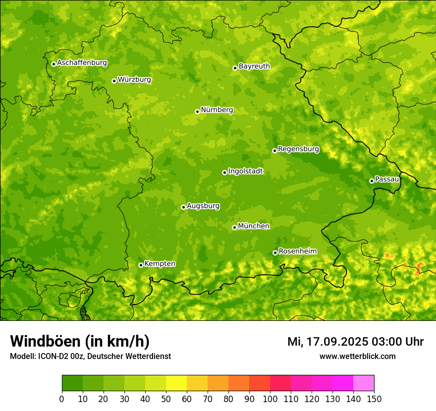 Modellkarten Windgeschwindigkeit