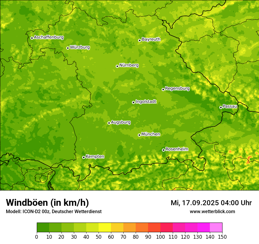 Modellkarten Windgeschwindigkeit
