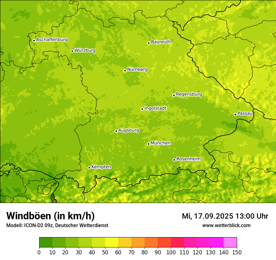 Modellkarten Windgeschwindigkeit