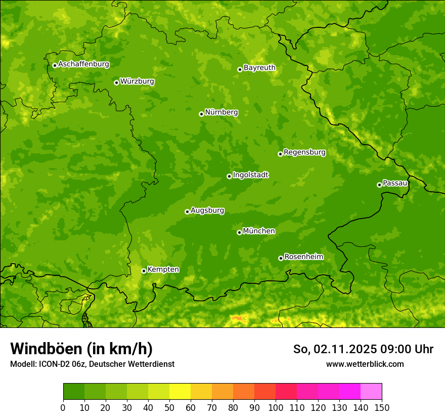 Modellkarten Windgeschwindigkeit