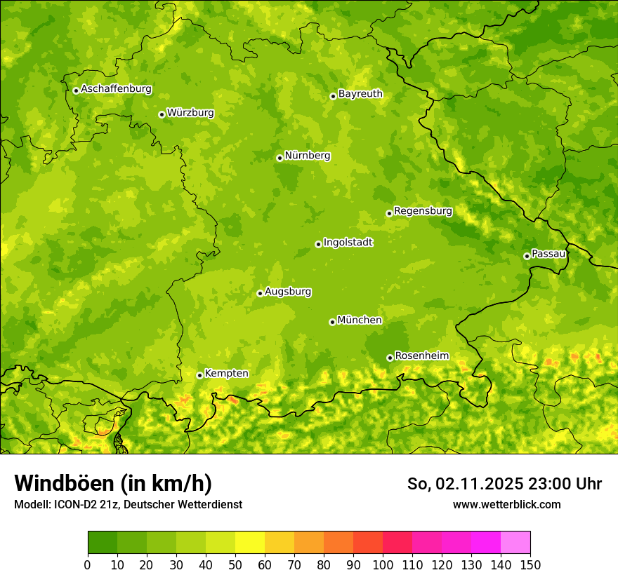Modellkarten Windgeschwindigkeit