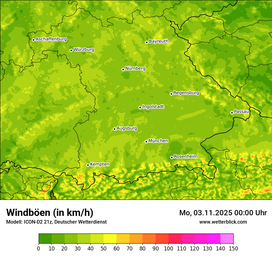 Modellkarten Windgeschwindigkeit