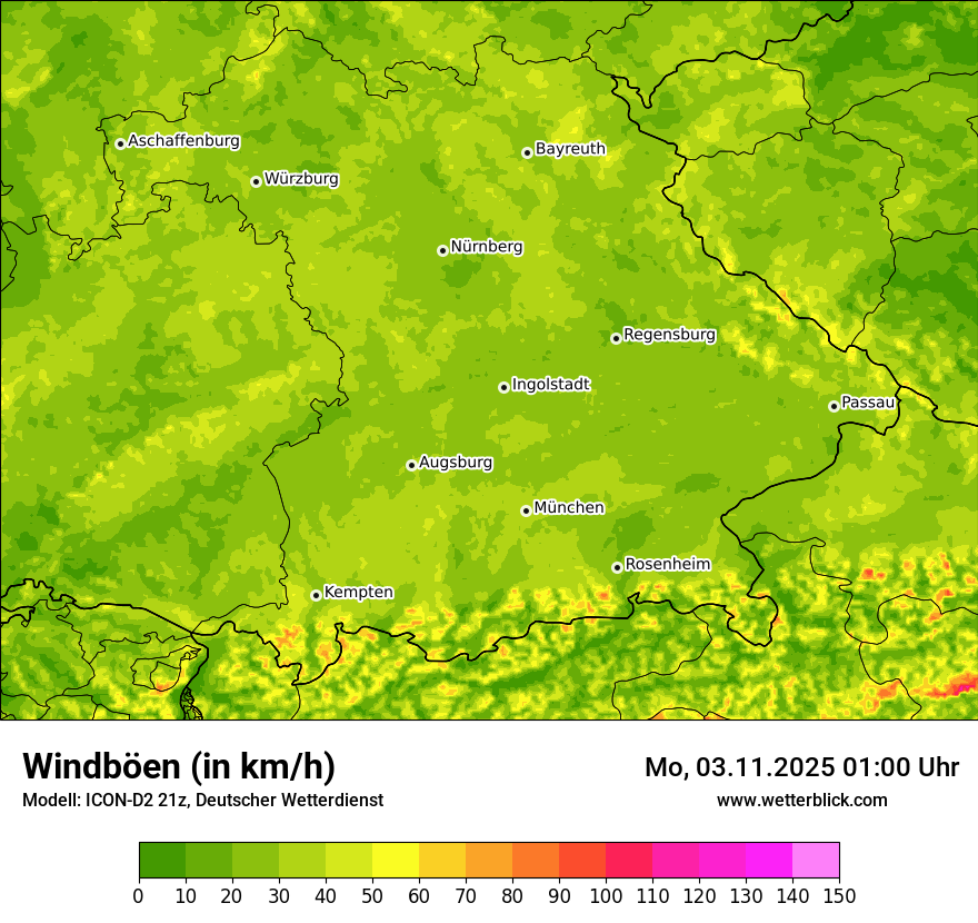 Modellkarten Windgeschwindigkeit