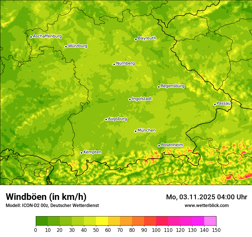Modellkarten Windgeschwindigkeit