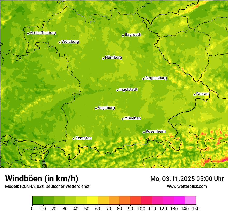 Modellkarten Windgeschwindigkeit