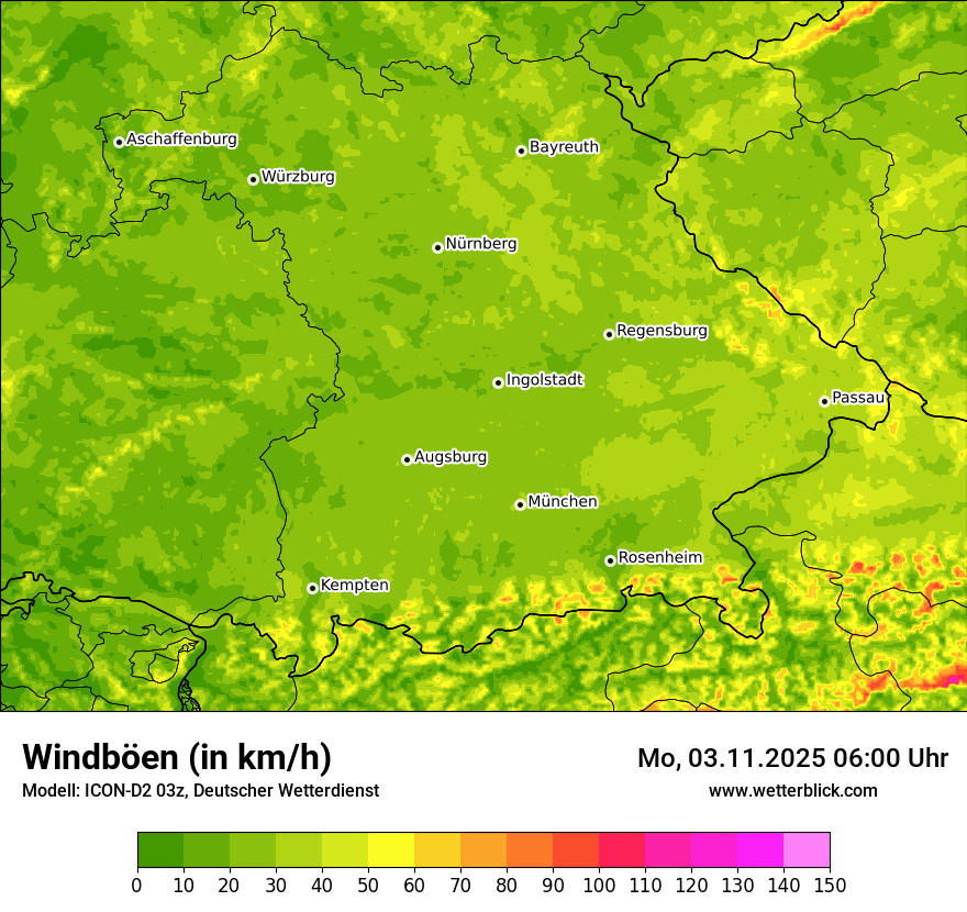 Modellkarten Windgeschwindigkeit