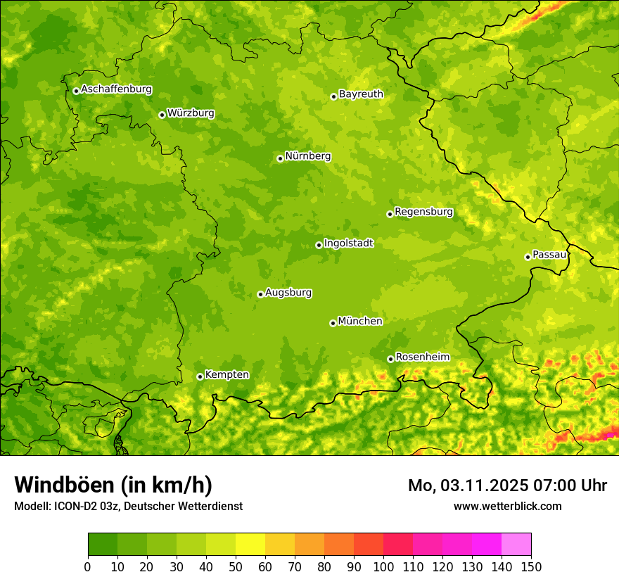 Modellkarten Windgeschwindigkeit