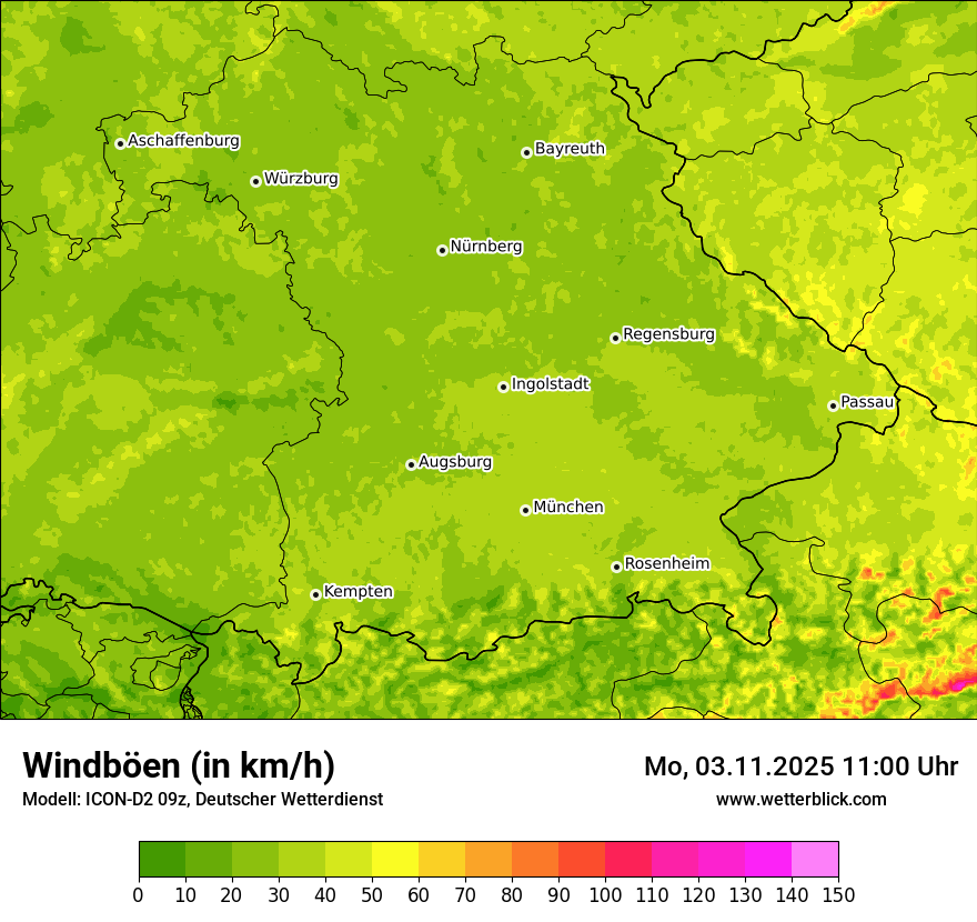 Modellkarten Windgeschwindigkeit