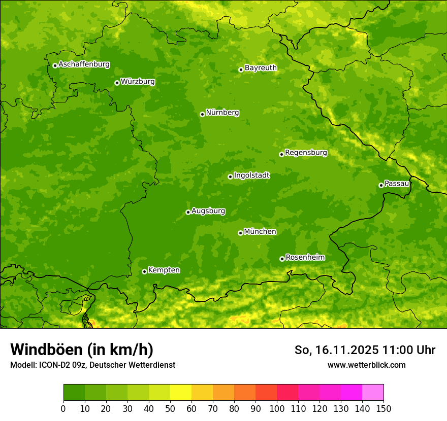 Modellkarten Windgeschwindigkeit