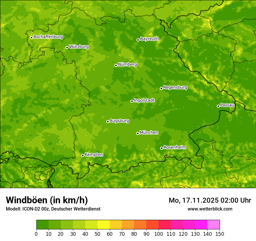 Modellkarten Windgeschwindigkeit