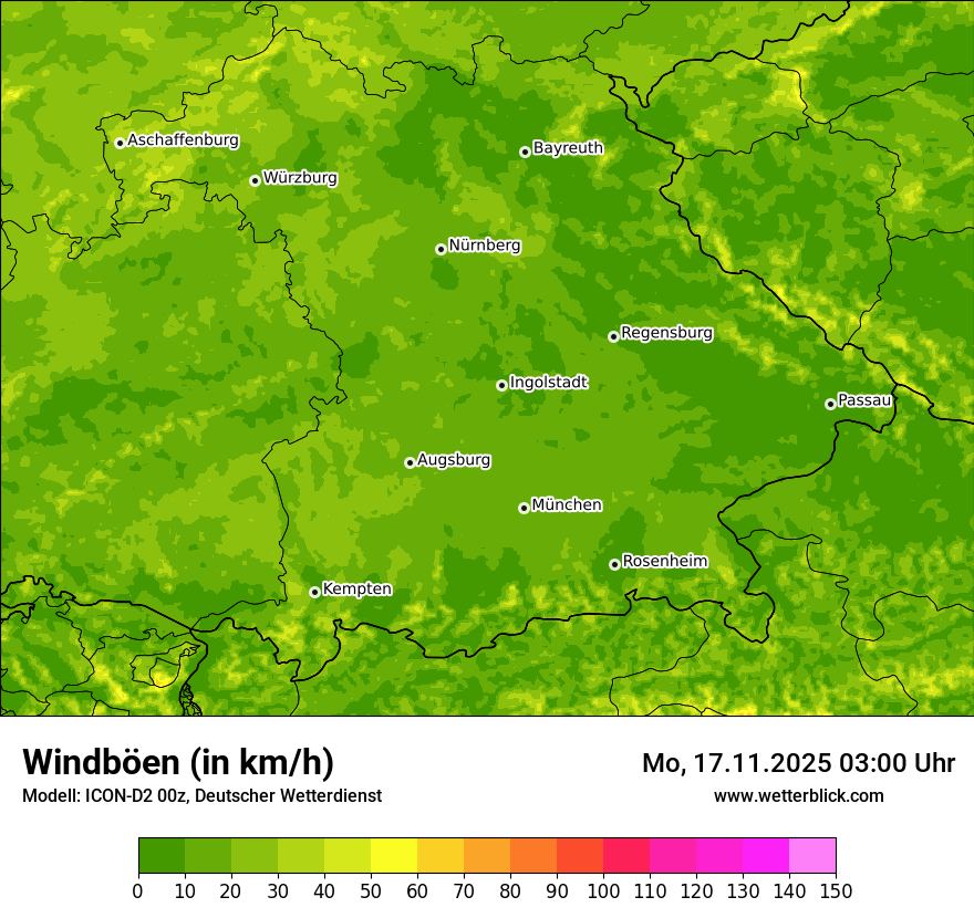 Modellkarten Windgeschwindigkeit