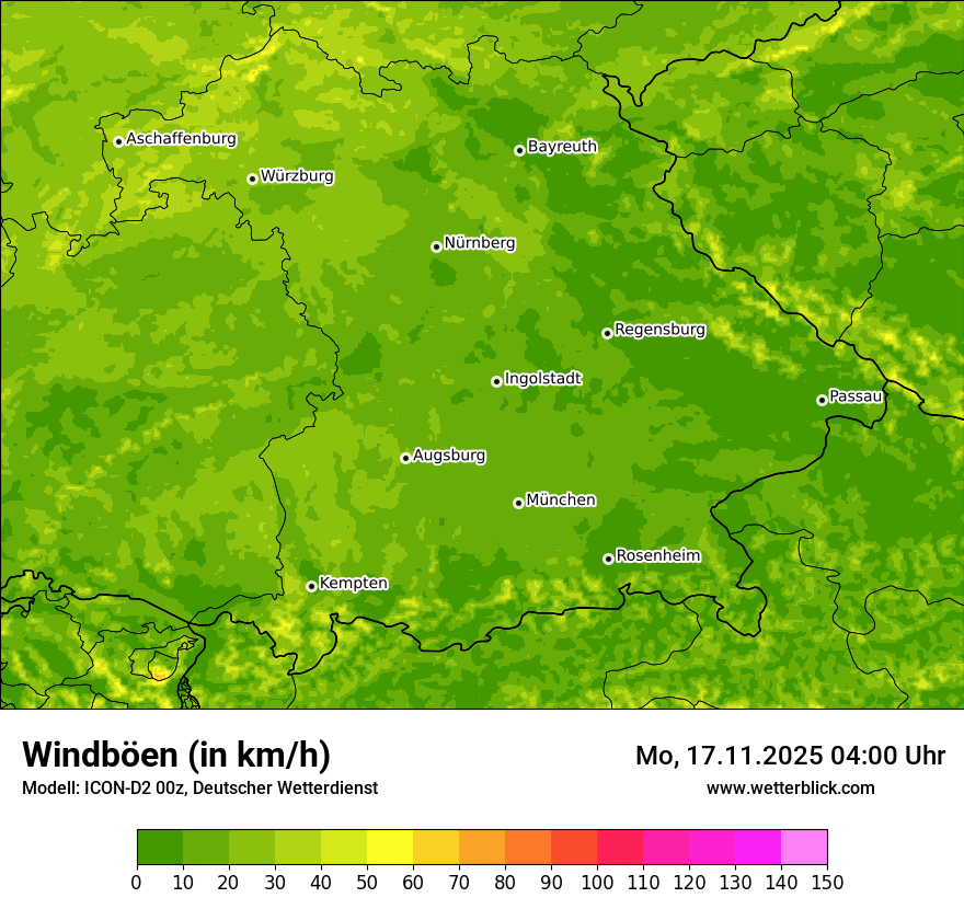 Modellkarten Windgeschwindigkeit