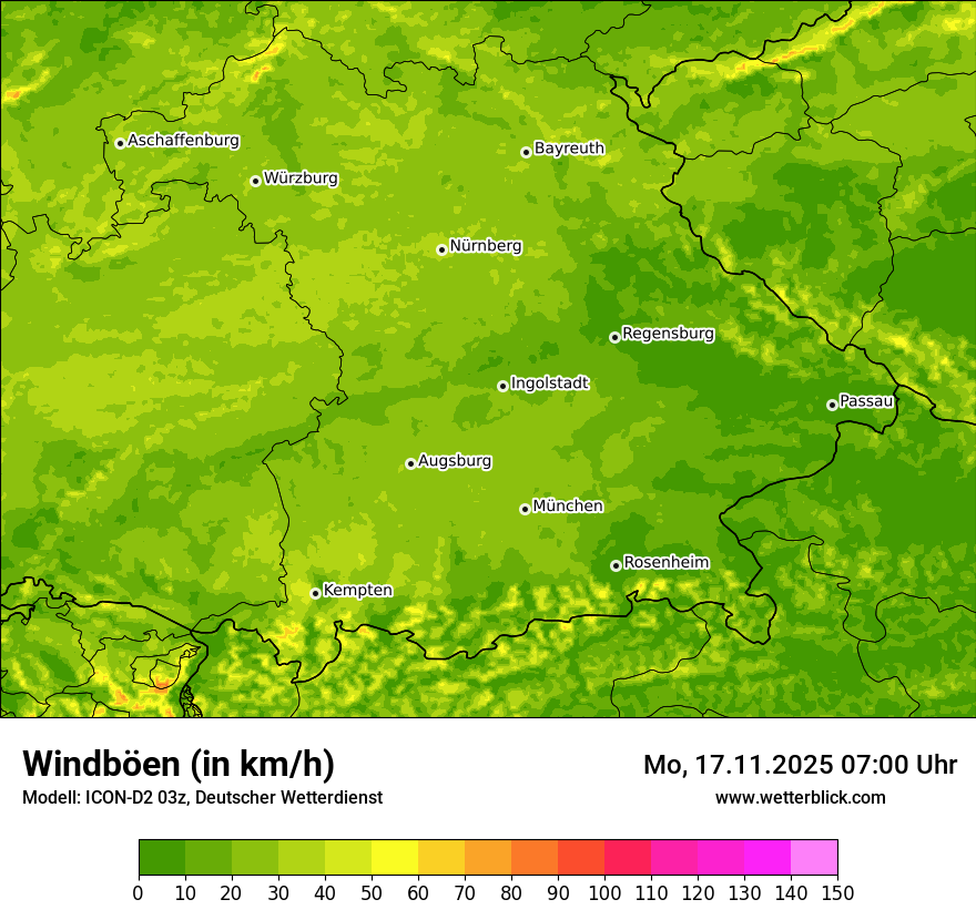 Modellkarten Windgeschwindigkeit