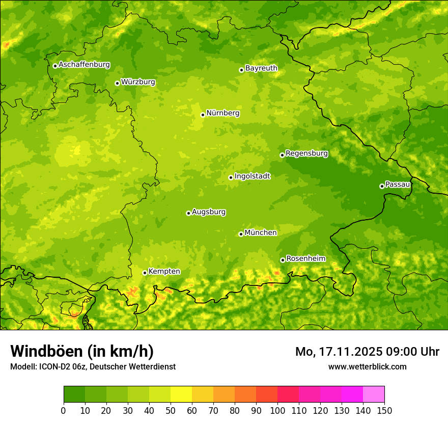 Modellkarten Windgeschwindigkeit