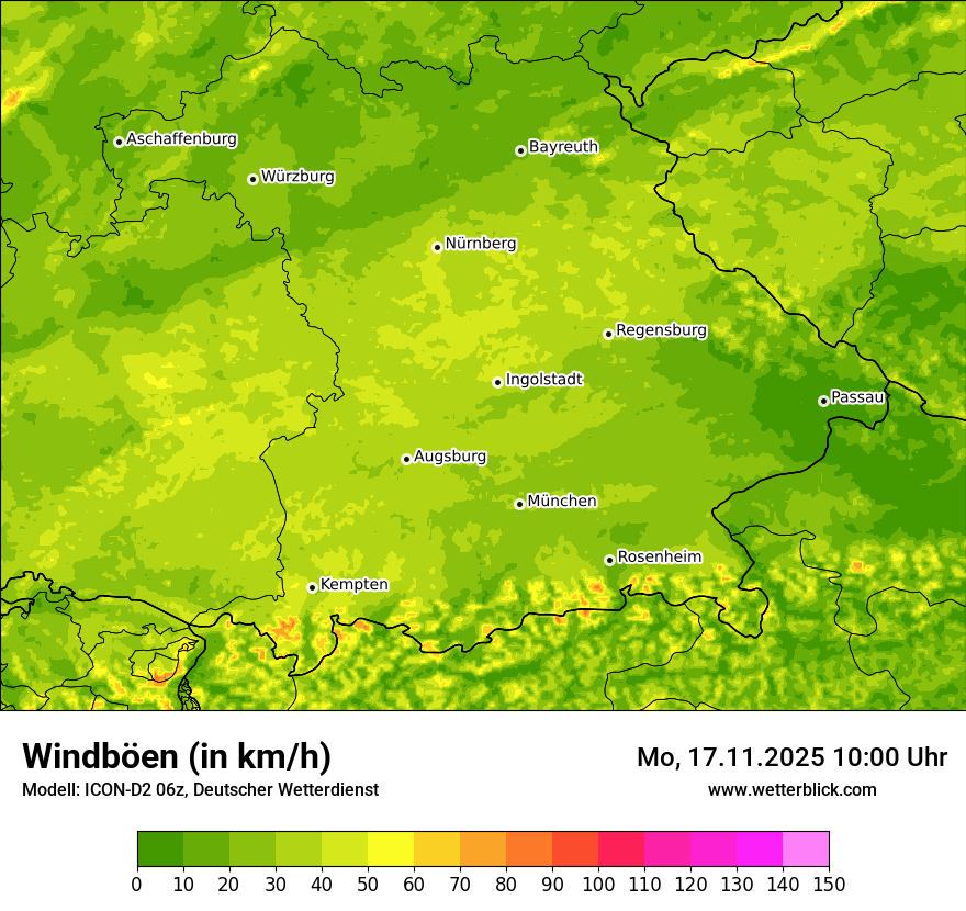 Modellkarten Windgeschwindigkeit