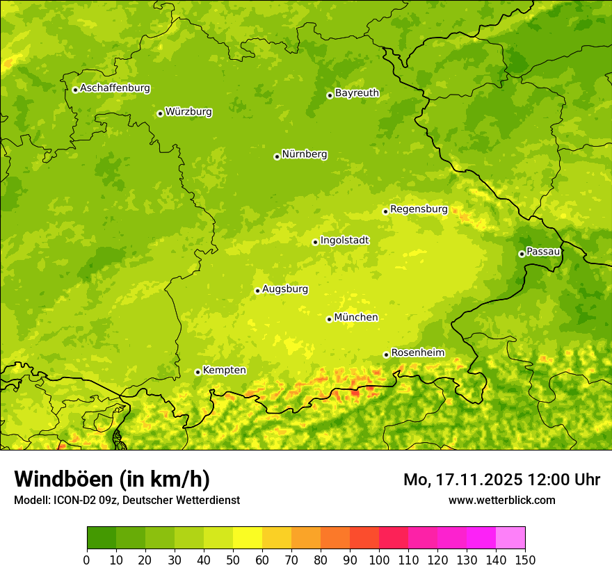 Modellkarten Windgeschwindigkeit