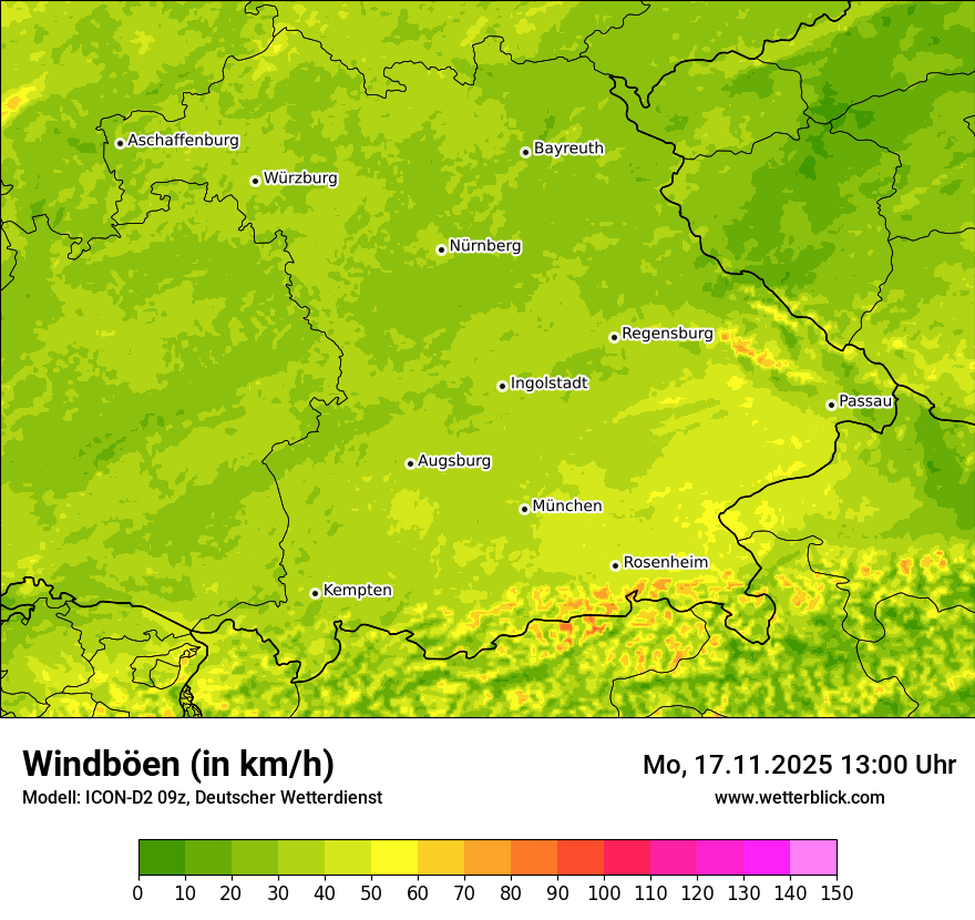 Modellkarten Windgeschwindigkeit