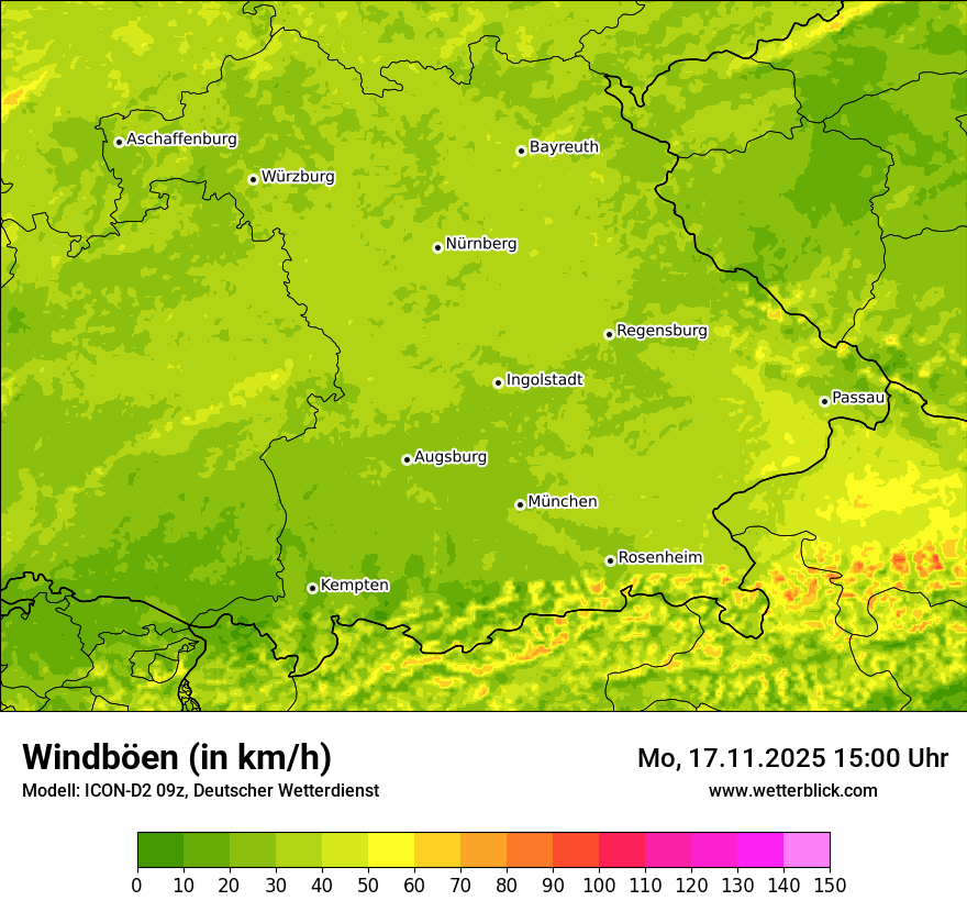 Modellkarten Windgeschwindigkeit